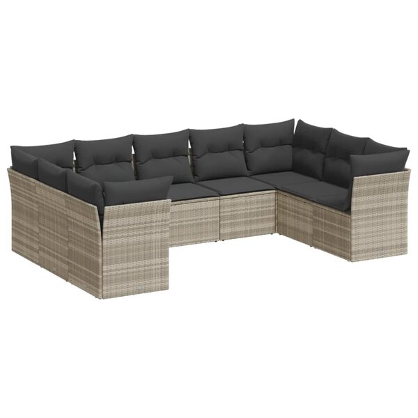 vidaXL Salon de jardin 9 Pièces avec coussins gris clair résine tressée