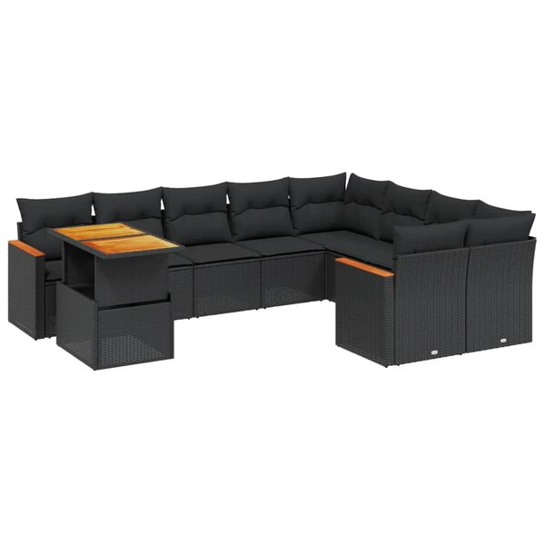 vidaXL Salon de jardin 10 Pièces avec coussins noir résine tressée