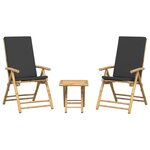 vidaXL Ensemble de bistro pliante 3 Pièces et coussins gris foncé bambou