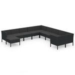 vidaXL Salon de jardin 11 Pièces avec coussins Résine tressée Noir