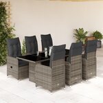 vidaXL Ensemble de bistro de jardin 7 Pièces coussins gris poly rotin