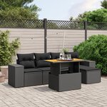 vidaXL Salon de jardin 6 Pièces avec coussins noir résine tressée