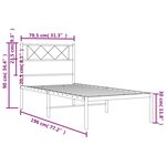 vidaXL Cadre de lit métal sans matelas avec tête de lit blanc 75x190cm