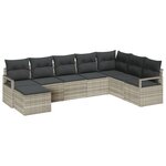 Ensemble de canapé de jardin 7 pièces avec coussins Gris clair Poly Rattan