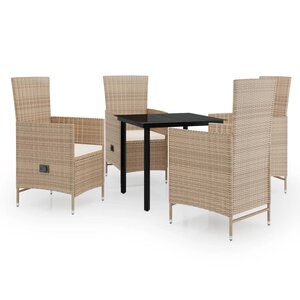 vidaXL Ensemble à manger de jardin avec coussins 5 Pièces Beige