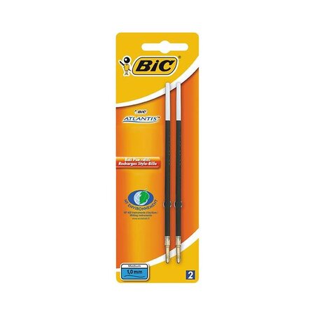 Blister de 2 Recharges Pointe Moy. 1 mm Bleue pour Stylo bille ATLANTIS CLASSIC NF BIC