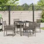 Ensemble de salle à manger de jardin 5 pièces vidaXL avec coussins en poly rotin gris