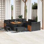 Ensemble de canapé de jardin 13 pièces avec coussins noir poly rattan acacia