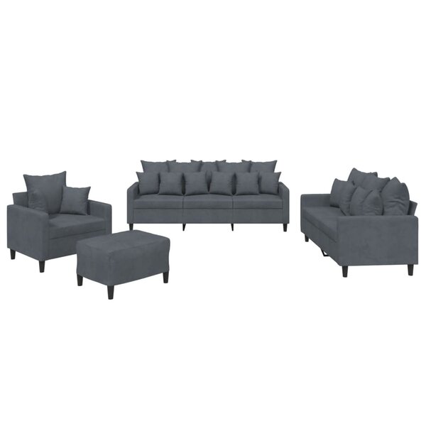 vidaXL Ensemble de canapés 4 Pièces avec coussins Gris foncé Velours