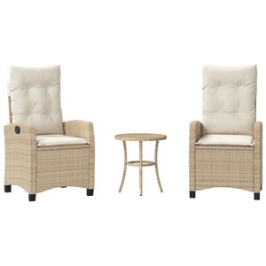 vidaXL Ensemble de bistro 3 Pièces avec coussins beige résine tressée