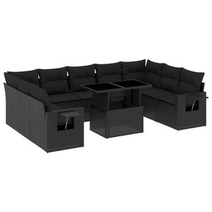 vidaXL Salon de jardin 10 Pièces avec coussins noir résine tressée