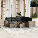 vidaXL Salon de jardin 8 Pièces avec coussins gris résine tressée