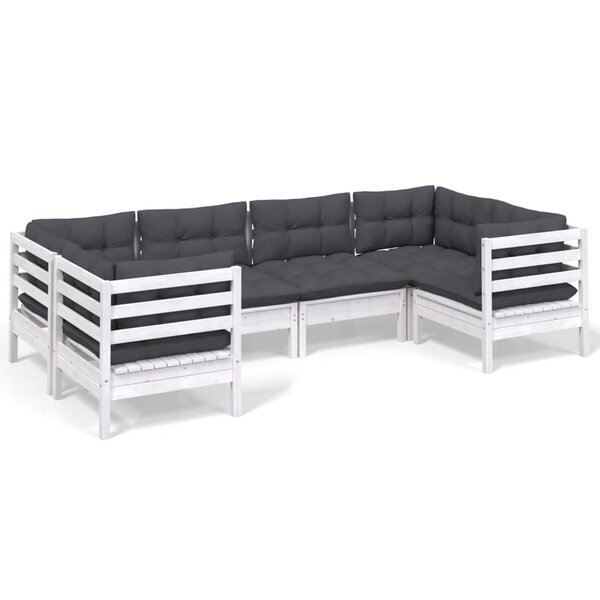 vidaXL Salon de jardin 6 Pièces avec coussins blanc bois de pin