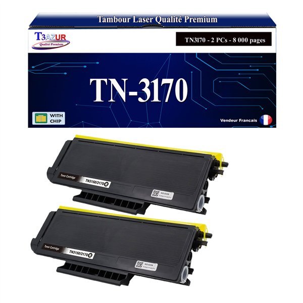 T3AZUR - 2x Toners compatibles avec Brother TN3170 pour Brother MFC-8460  MFC-8460N  MFC-8860DN  MFC-8870DW Noir - 8 000 pages