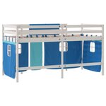 vidaXL Lit mezzanine enfants et rideaux bleu 90x190cm bois pin massif