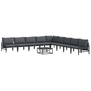 vidaXL Ensemble de canapé de jardin avec coussin 10 Pièces Noir Acier