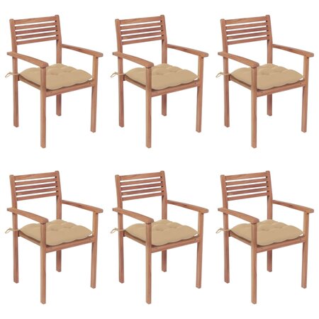 vidaXL Chaises de jardin empilables avec coussins 6 Pièces Teck solide