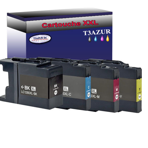 T3AZUR-  Lot de 4 Cartouches compatibles avec Brother LC1240 / LC1280 XL pour Brother MFC-J6910CDW  MFC-J6910DW  MFC-J825DW