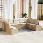 vidaXL Ensemble de Canapé de Jardin 9 Pièces avec Coussins Beige Poly Rattan Acacia