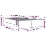 vidaXL Cadre de lit chêne fumé 135x190 cm bois d'ingénierie et métal