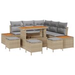 Set de Jardin de 9 Pièces vidaXL avec Coussins Beige Poly Rattan Acacia