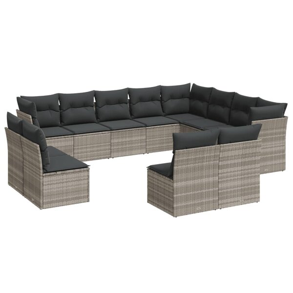 vidaXL Salon de jardin avec coussins 12 Pièces gris clair résine tressée