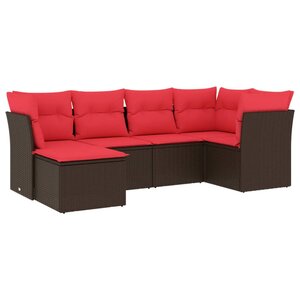 vidaXL Salon de jardin 6 Pièces avec coussins marron résine tressée