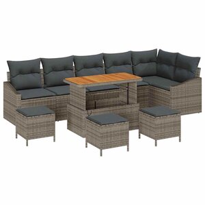 vidaXL Ensemble de canapé de jardin avec coussin 10 Pièces Gris polyrotin