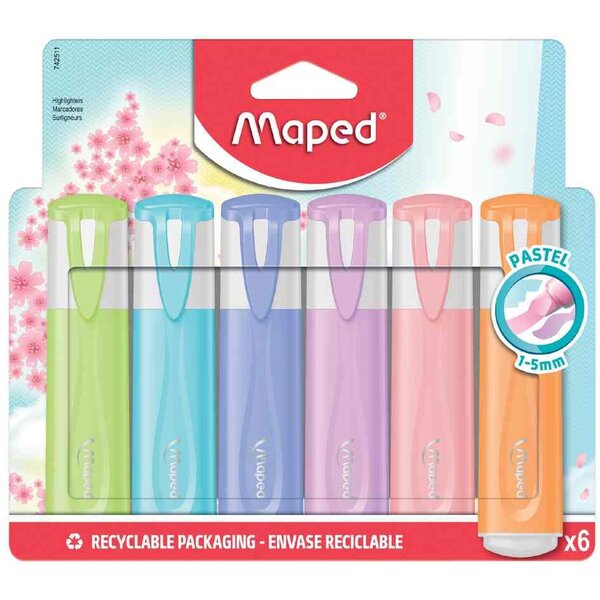 Surligneur FLUO'PEPS PASTEL  blister de 6 MAPED