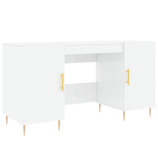 Bureau table poste de travail meuble d'ordinateur informatique étude brillant 140 x 50 x 75 cm bois d'ingénierie blanc 02_0023545