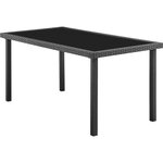 Ensemble repas de jardin - table en verre trempé et 6 chaises en résine tressée noir - Table 160x80x73 cm - Chaise : 44x54x88 cm - A