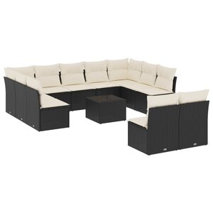 vidaXL Salon de jardin 12 Pièces avec coussins noir résine tressée