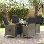 vidaXL Ensemble de Salle à Manger de Jardin de 5 Pièces avec Coussins Gris Poly Rattan