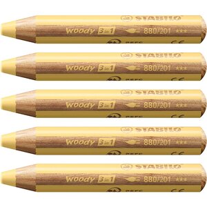 Crayon multi-talents woody 3en1 rond jaune pastel x 5 STABILO