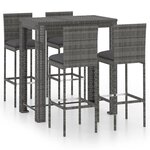 vidaXL Ensemble de bar d'extérieur 5 Pièces coussins Résine tressée Gris