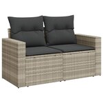 vidaXL Canapé de jardin 2 places et coussins gris clair résine tressée