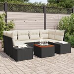 vidaXL Ensemble de Canapés de Jardin de 7 Pièces avec Coussins Noir Poly Rottin Acacia