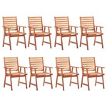 vidaXL Chaises à dîner d'extérieur 8 Pièces avec coussins Acacia massif