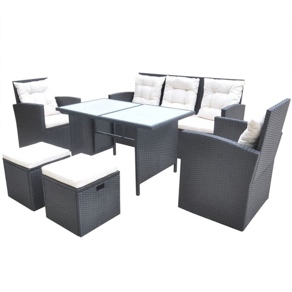 vidaXL Mobilier à dîner de jardin 6Pièces et coussins Résine tressée Noir