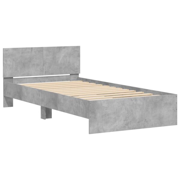 vidaXL Cadre de lit avec tête de lit gris béton 100x200 cm