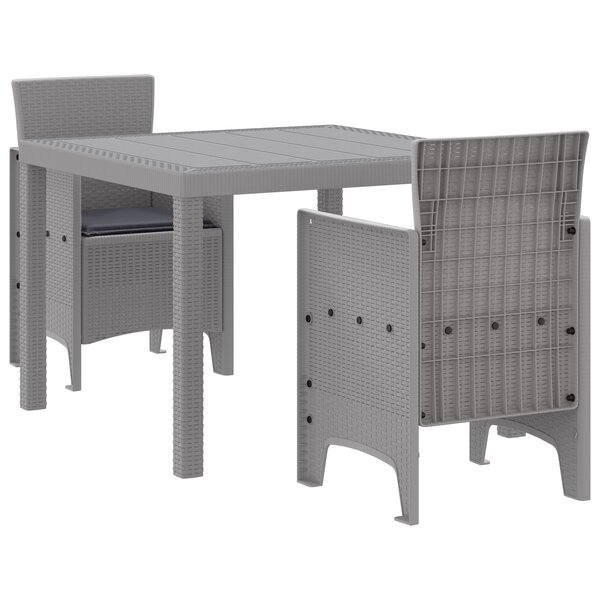 vidaXL Ensemble repas jardin 3 pièces avec coussins en poly rattan gris clair