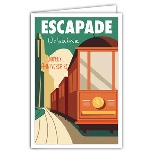 Carte Joyeux Anniversaire avec Enveloppe - Mini Posters Format 17x11 5cm - Escapade Urbaine Citadine Tramways Ville Capitale Voyage Roadtrip Rétro Vintage - Fabriquée en France