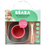 Beaba Service de repas 4 Pièces Silicone Rose et corail