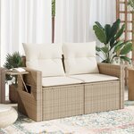 vidaXL Canapé de jardin avec coussins 2 places beige résine tressée