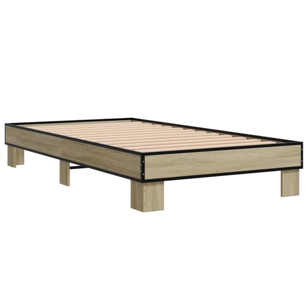 vidaXL Cadre de lit chêne sonoma 90x200 cm bois d'ingénierie et métal