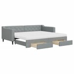 vidaXL Lit de jour avec gigogne et tiroirs gris clair 90x200 cm tissu