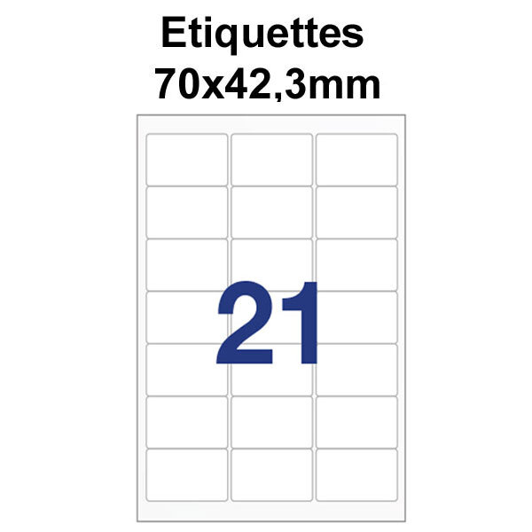 Étiquettes adhésives 70x42 3mm (210 étiquettes) - blanc - 10 feuilles -t3azur