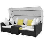 Salon de jardin meuble d'extérieur ensemble de mobilier 7 pièces avec baldaquin résine tressée noir 02_0017055