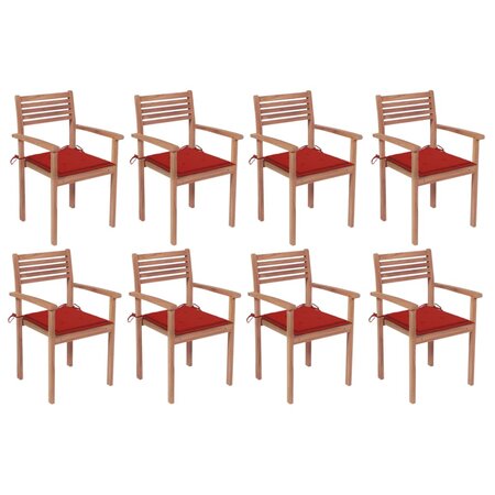 vidaXL Chaises de jardin empilables avec coussins lot de 8 Teck solide