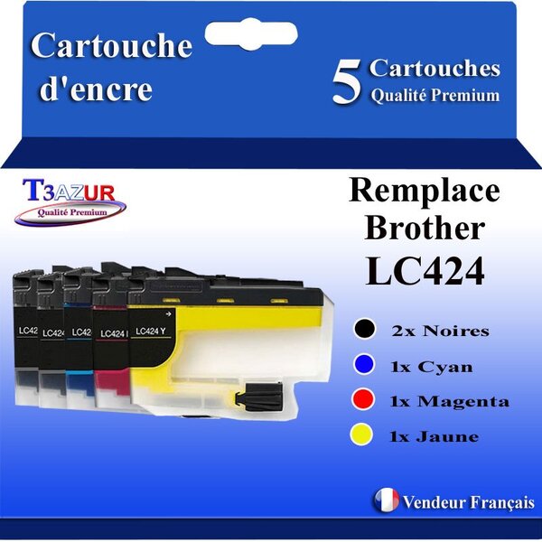 T3AZUR - Lot de 5 Cartouches compatibles Brother LC424 XL pour Brother DCP-J1200 DCP-J1200DW DCP-J1200W DCP-J1200WE